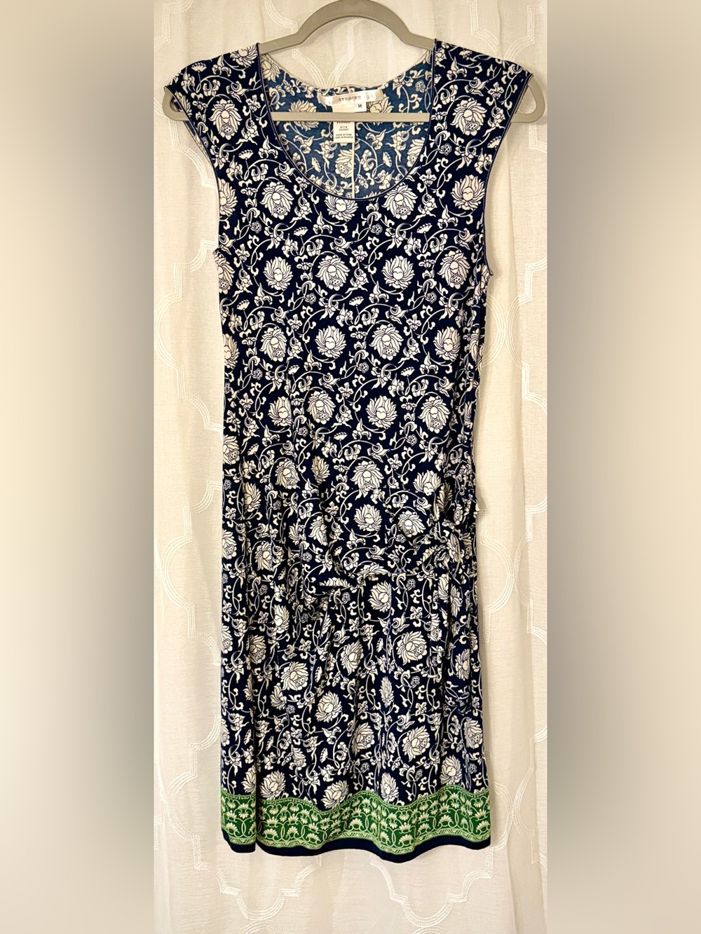 Studio M Navy & White Floral Mini Dress with Green Border